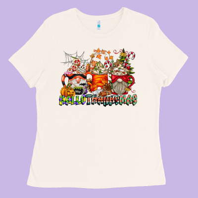 Hallothanksmas Gnome Coffee Cups Ladies Tee Designed By Cowhidedigitalart