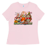 Bubblegum Pink Hallothanksmas Gnome Coffee Cups Ladies Tee - CowhideDigitalArt