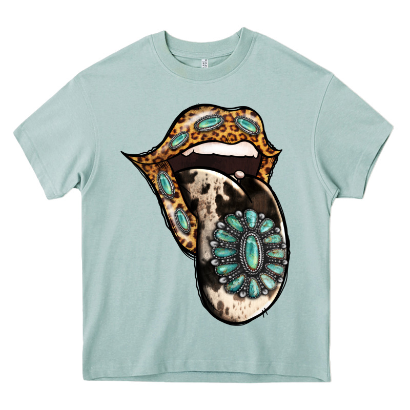 Turquoise Gemstone Leopard Cowhide Tongue Heavy Core Tee by Jasminsmagicworld | Teevron