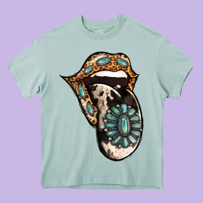 Turquoise Gemstone Leopard Cowhide Tongue Heavy Core Tee Designed By Jasminsmagicworld