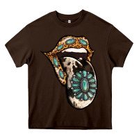 Chocolate Brown Turquoise Gemstone Leopard Cowhide Tongue Heavy Core Tee - Jasminsmagicworld