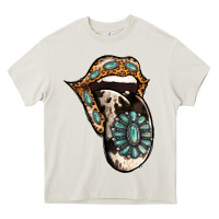 Cream Turquoise Gemstone Leopard Cowhide Tongue Heavy Core Tee - Jasminsmagicworld