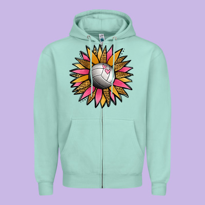 Volleyball Sunflower Zipper Hoodie Designed By Jasminsmagicworld
