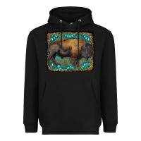 Black bison with gemstone background Heavyweight Hoodie - RanaPortraitStore