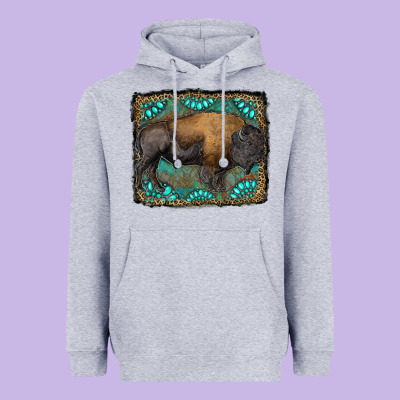 Bison With Gemstone Background Heavyweight Hoodie Designed By Ranaportraitstore