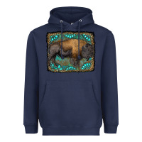 Navy bison with gemstone background Heavyweight Hoodie - RanaPortraitStore