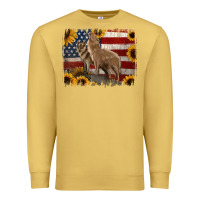 Antique Gold American Wolves with Sunflower Background Png Premium Sweatshirt - Jasminsmagicworld