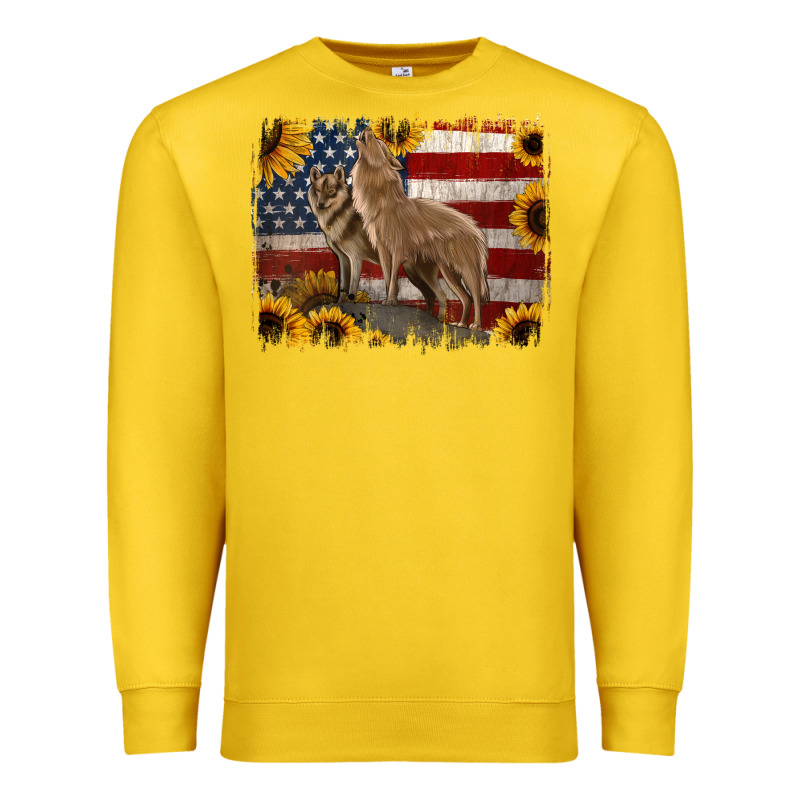 American Wolves With Sunflower Background Png Premium Sweatshirt by Jasminsmagicworld | Teevron