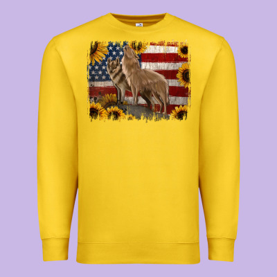 American Wolves With Sunflower Background Png Premium Sweatshirt Designed By Jasminsmagicworld
