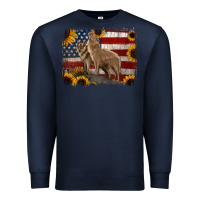 Navy American Wolves with Sunflower Background Png Premium Sweatshirt - Jasminsmagicworld