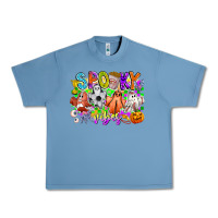 Pebble Blue Spooky Vibes Ghost Urban Heavy Tee - CowhideDigitalArt