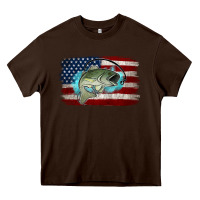 Chocolate Brown American Flag Fish Heavy Core Tee - Jasminsmagicworld