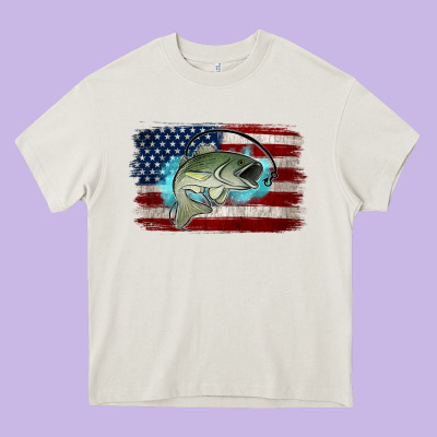 American Flag Fish Heavy Core Tee Designed By Jasminsmagicworld