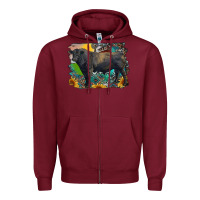 Burgundy black angus bull with aztec and farm background Zipper Hoodie - RanaPortraitStore