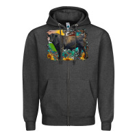 Charcoal Heather black angus bull with aztec and farm background Zipper Hoodie - RanaPortraitStore