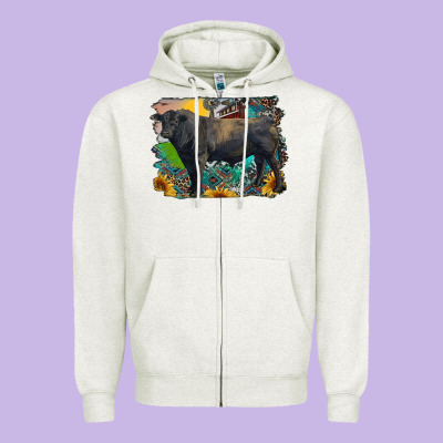 Black Angus Bull With Aztec And Farm Background Zipper Hoodie Designed By Ranaportraitstore