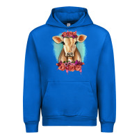 Cobalt Floral Cow Urban Hoodie - RanaPortraitStore