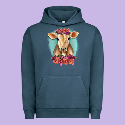 Floral Cow Urban Hoodie Designed By Ranaportraitstore
