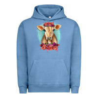Pigment Pebble Blue Floral Cow Urban Hoodie - RanaPortraitStore