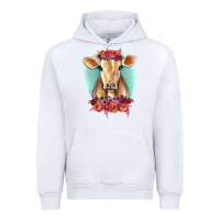 White Floral Cow Urban Hoodie - RanaPortraitStore