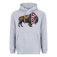 Heather Grey american bison with indian headdress Heavyweight Hoodie - RanaPortraitStore