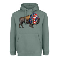 Sage american bison with indian headdress Heavyweight Hoodie - RanaPortraitStore