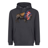 Smoke american bison with indian headdress Heavyweight Hoodie - RanaPortraitStore