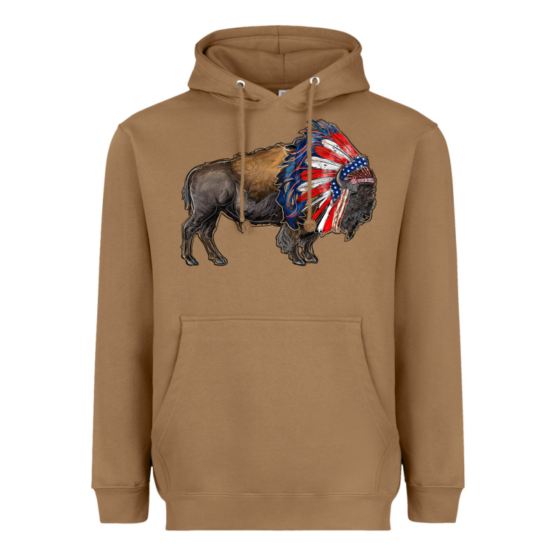 American Bison With Indian Headdress Heavyweight Hoodie by RanaPortraitStore | Teevron