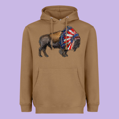 American Bison With Indian Headdress Heavyweight Hoodie Designed By Ranaportraitstore