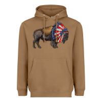Toasted Coconut american bison with indian headdress Heavyweight Hoodie - RanaPortraitStore