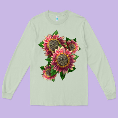4 Crimson Blaze Sunflower Long Sleeve Tee Designed By Lillyallendesigns