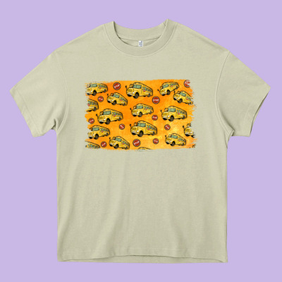 School Bus Pattern Heavy Core Tee Designed By Jasminsmagicworld