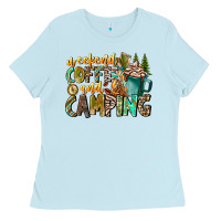 Baby Blue Weekends Coffee And Camping Ladies Tee - CowhideDigitalArt