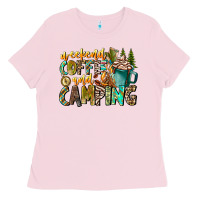 Bubblegum Pink Weekends Coffee And Camping Ladies Tee - CowhideDigitalArt