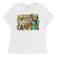 White Weekends Coffee And Camping Ladies Tee - CowhideDigitalArt