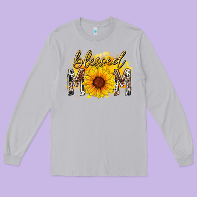 Blessed Mom Sunflower Long Sleeve Tee Designed By Racoondesign