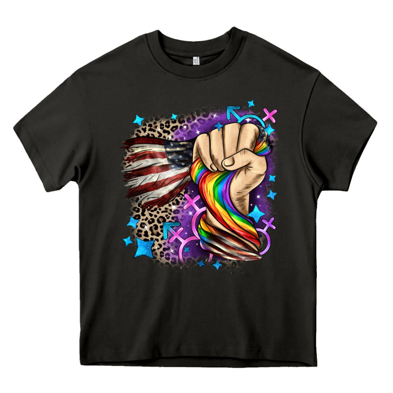 Lgbtq+ And American Flag Heavy Core Tee by FaDigitalArtStudio | Teevron