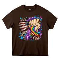 Chocolate Brown LGBTQ+ and American flag Heavy Core Tee - FaDigitalArtStudio