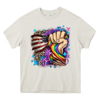 Cream LGBTQ+ and American flag Heavy Core Tee - FaDigitalArtStudio