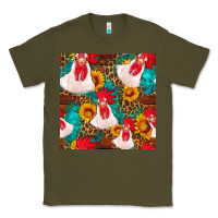 Army Green western  chicken with sunflowers seamless pattern Classic Tee - FaDigitalArtStudio