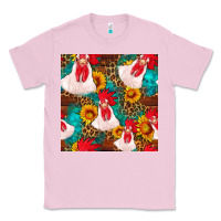 Bubblegum Pink western  chicken with sunflowers seamless pattern Classic Tee - FaDigitalArtStudio