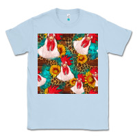 Dusty Blue western  chicken with sunflowers seamless pattern Classic Tee - FaDigitalArtStudio