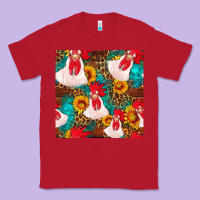 Western  Chicken With Sunflowers Seamless Pattern Classic Tee Designed By Fadigitalartstudio