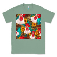 Sage western  chicken with sunflowers seamless pattern Classic Tee - FaDigitalArtStudio