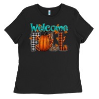 Black Welcome Fall Ladies Tee - CowhideDigitalArt