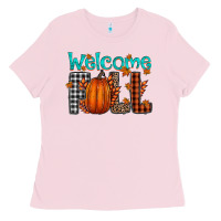 Bubblegum Pink Welcome Fall Ladies Tee - CowhideDigitalArt