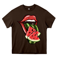 Chocolate Brown Watermelon Tongue Heavy Core Tee - Jasminsmagicworld