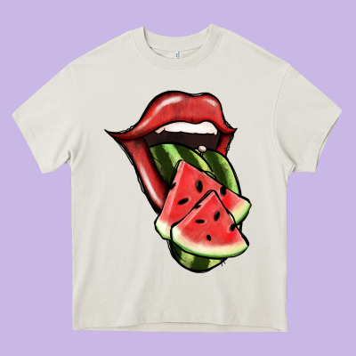 Watermelon Tongue Heavy Core Tee Designed By Jasminsmagicworld