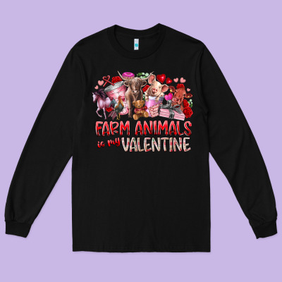 Farm Animals Is My Valentine Long Sleeve Tee Designed By Racoondesign