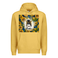 Antique Gold sunflowers messy bun mama Premium Hoodie - BarkalooDesign